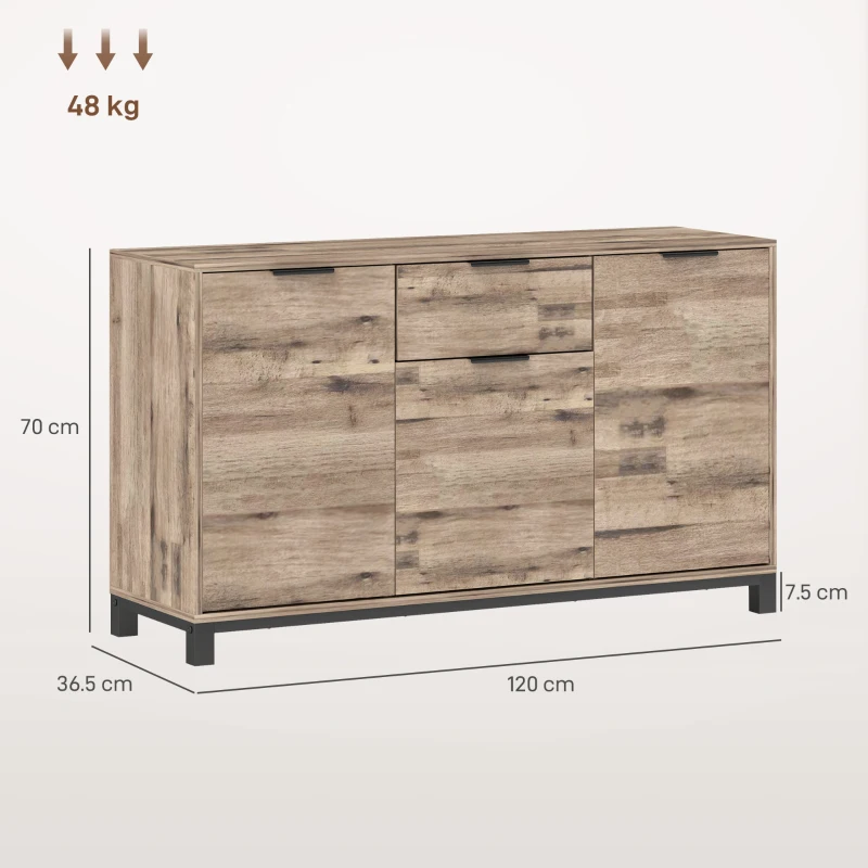 HOMCOM Credenza Buffet in stile Industriale con Cassetto e 3 Armadietti, in Legno Marrone, 120x36.5x70 cm