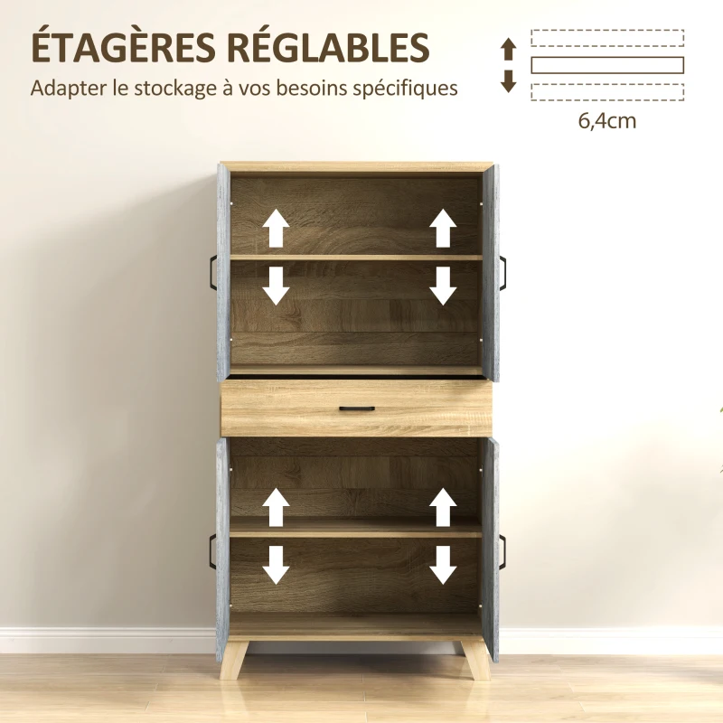 HOMCOM Armoire de cuisine buffet cuisine meuble de rangement avec 2 placards à portes double, étagères réglables et tiroir