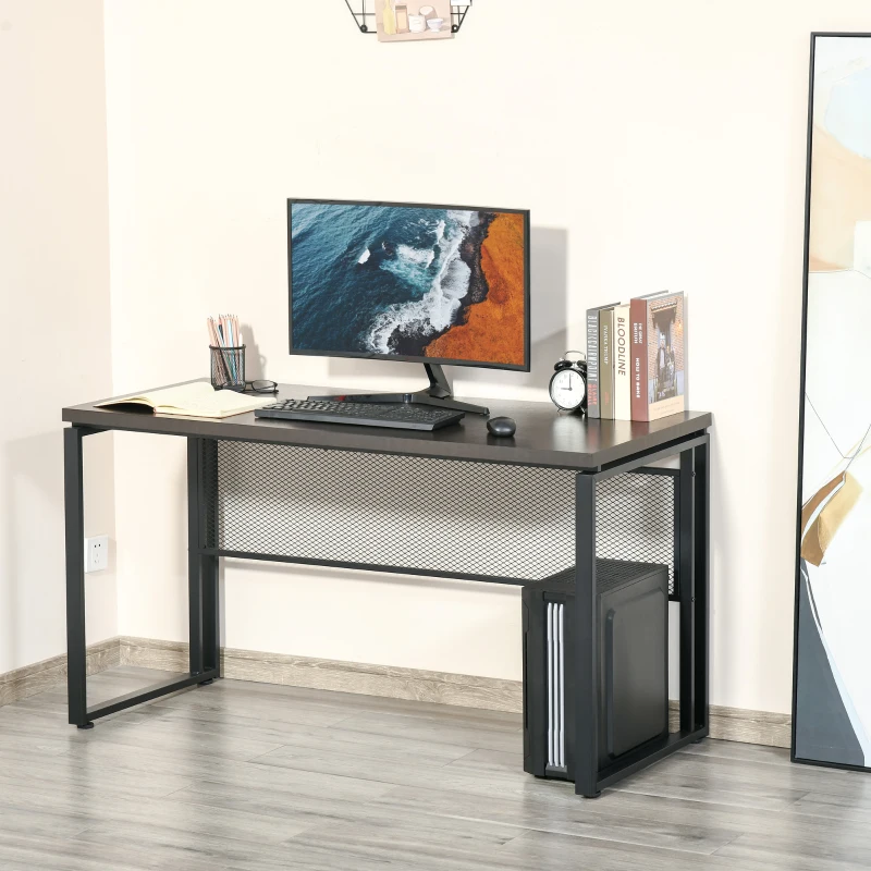 HOMCOM Computer Desk, Industrial Work Desk for Home Office, Study, Bedroom, Workstation with Metal Frame, 135 x 60 x 75cm, Walnut and Black