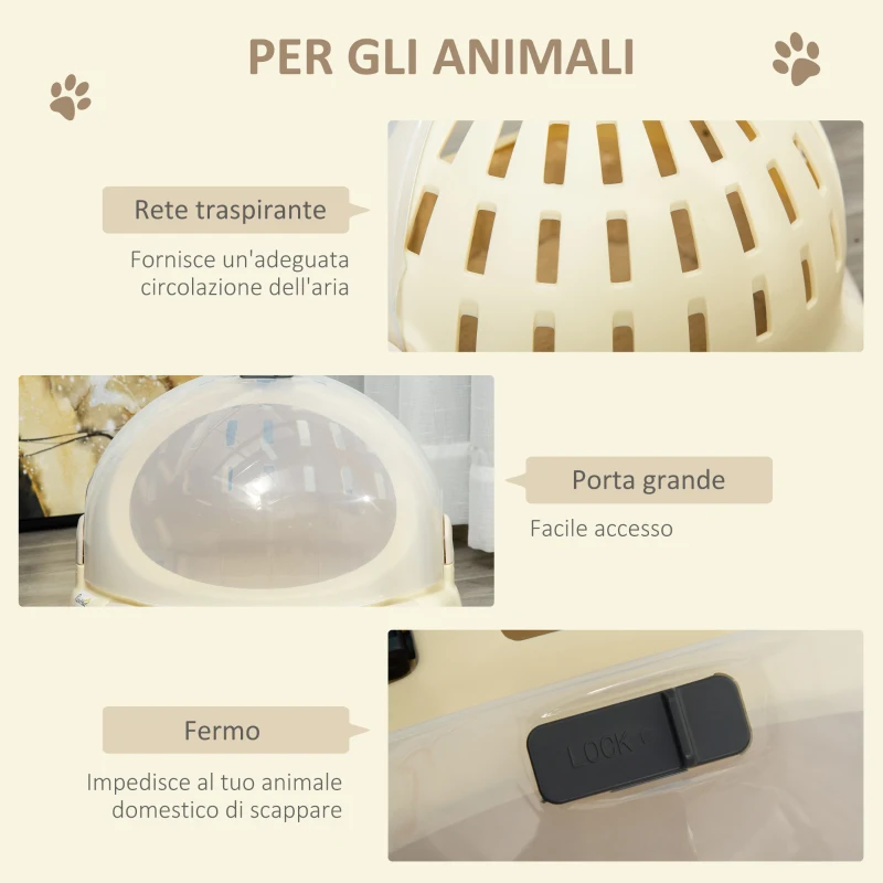 PawHut Trasportino Cuccia per Gatti Rotondo con Peluche Interno e Fermo, Φ41x35.2cm, Beige