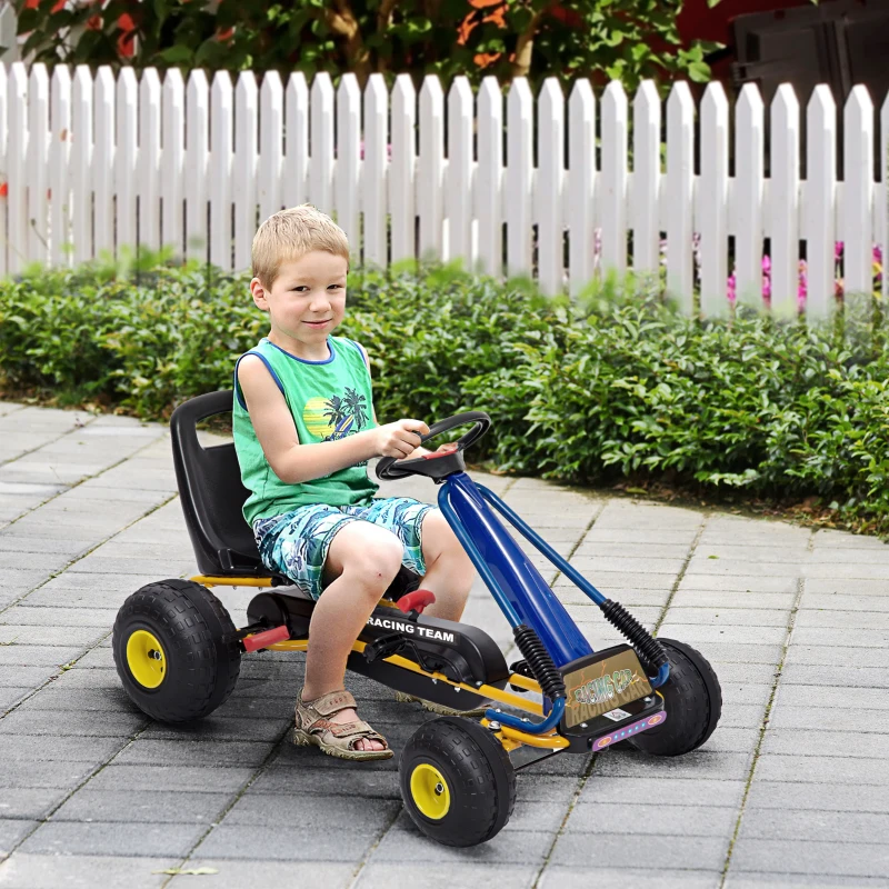 HOMCOM Go-Kart a Pedales para Niños a partir de 3 años con Asiento Ajustable y Freno de Mano 96x68x56 cm Azul y Negro