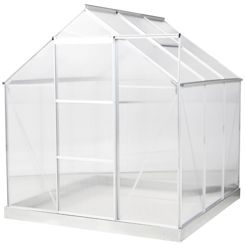 Outsunny Serre de Jardin Aluminium Tente Abri Plante Jardinage Polycarbonate 3,6 m² dim. 1,9L x 1,93l x 2,05H m Fondation Lucarne réglable Porte coulissante