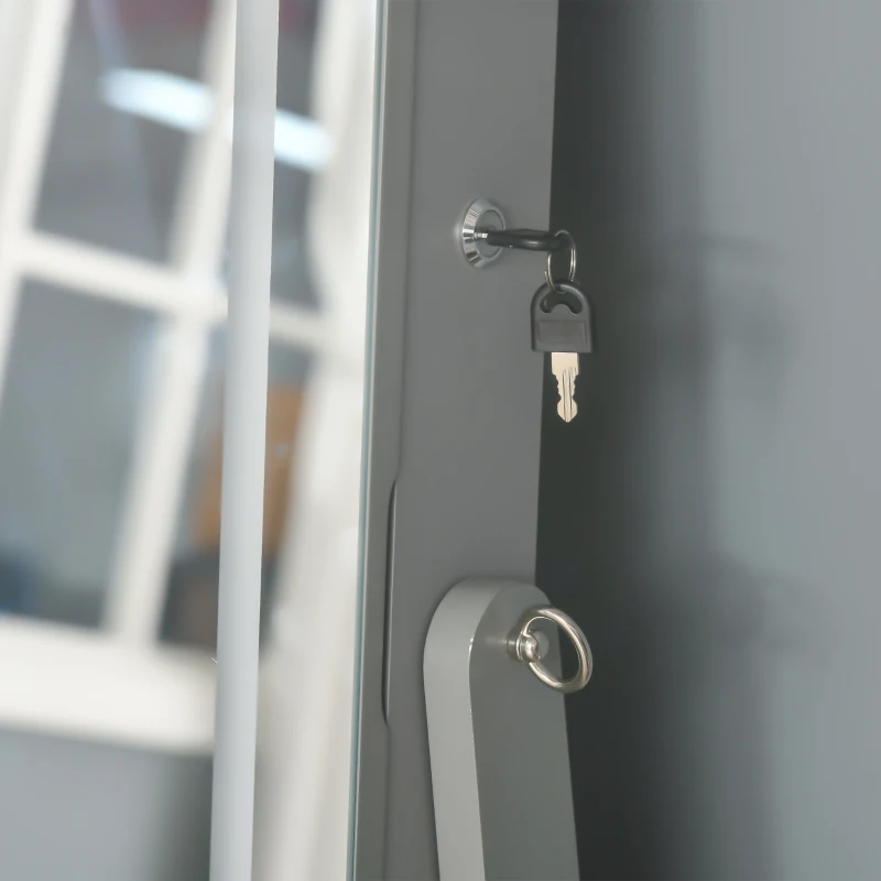 HOMCOM Jewellery Cabinet with LED Light, Lockable Jewellery Organiser with Full-Length Mirror for Bedroom Dressing Room, Grey