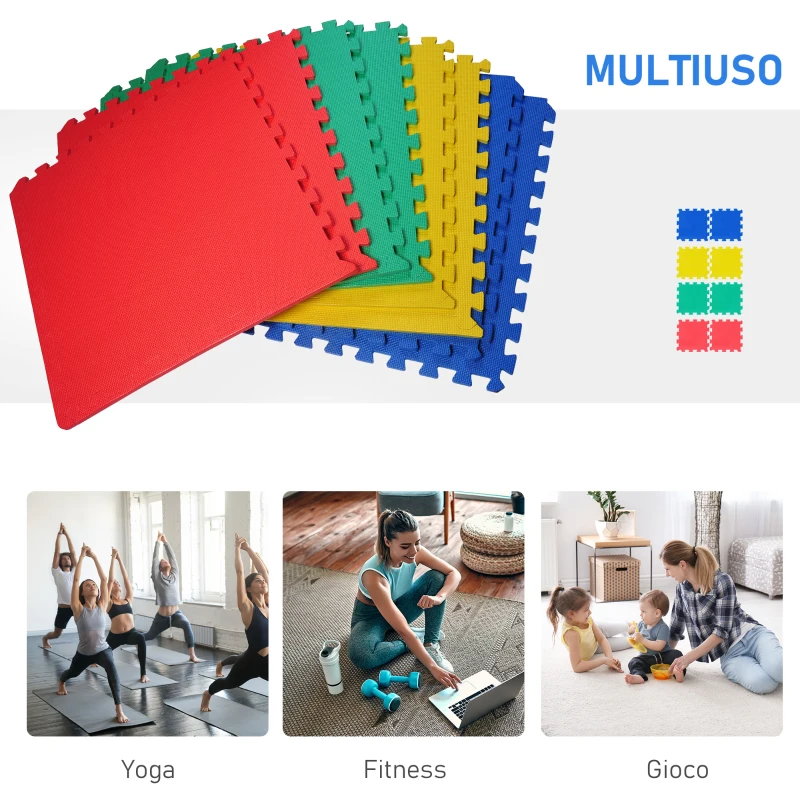 HOMCOM Tappeto gioco bimbi 60x60cm Set 8 Pezzi, materiale isolante, resistente all'umidità Multicolori