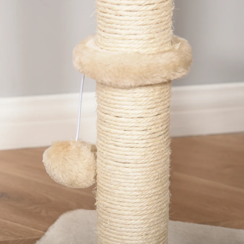 PawHut Árbol Rascador para Gatos 48x40x100 cm Torre de Escalada con Plataformas Caseta de Totora Bola y Cuerda de Juego Poste de Sisal Beige