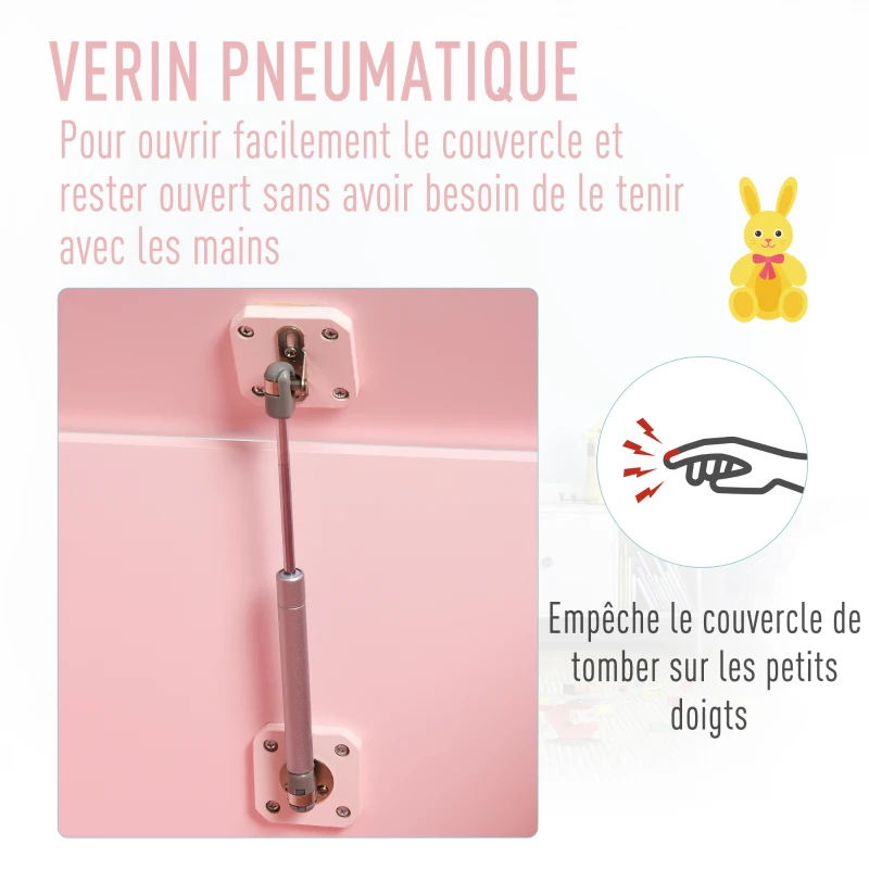 HOMCOM Coffres à jouets pour enfants Boîte à jouets malle de rangement dim. 60L x 40l x 48H cm vérin pneumatique MDF rose