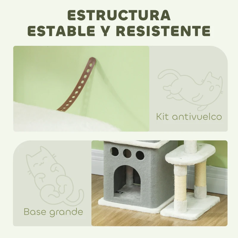 PawHut Rascador para Gatos 126 cm Torre para Gatos con Nidos Plataformas Bolas Colgantes y Postes de Sisal Crema