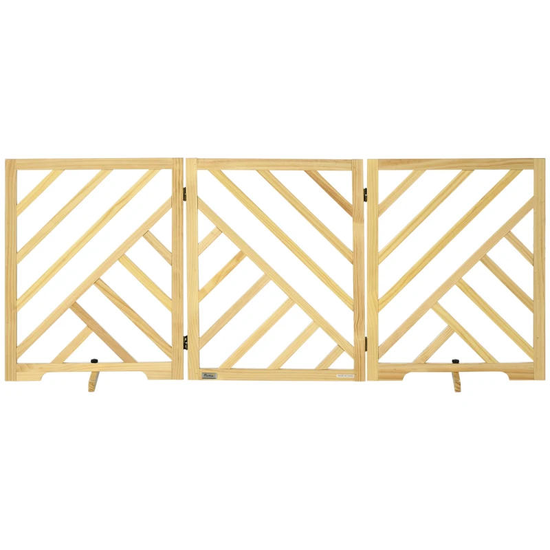 PawHut Barrera de Seguridad Plegable para Perros Valla de Madera con Patas para Escaleras y Puertas 181x35x76 cm Natural