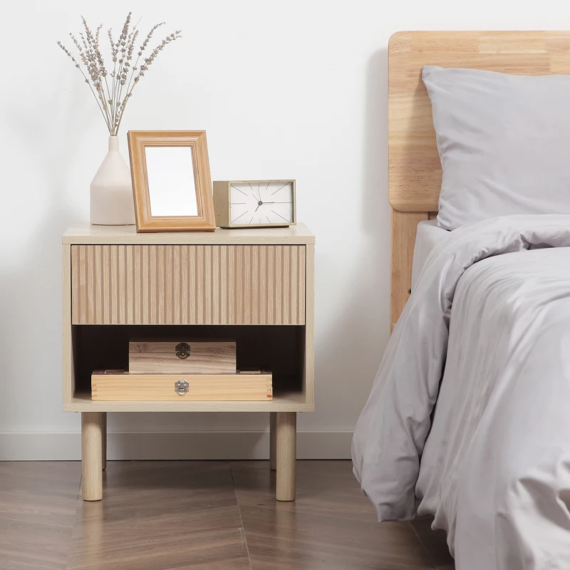 HOMCOM Lot de 2 tables de chevet table de nuit avec tiroirs et niches, style moderne, dim. 47 x 47 x 50 cm, bois naturel