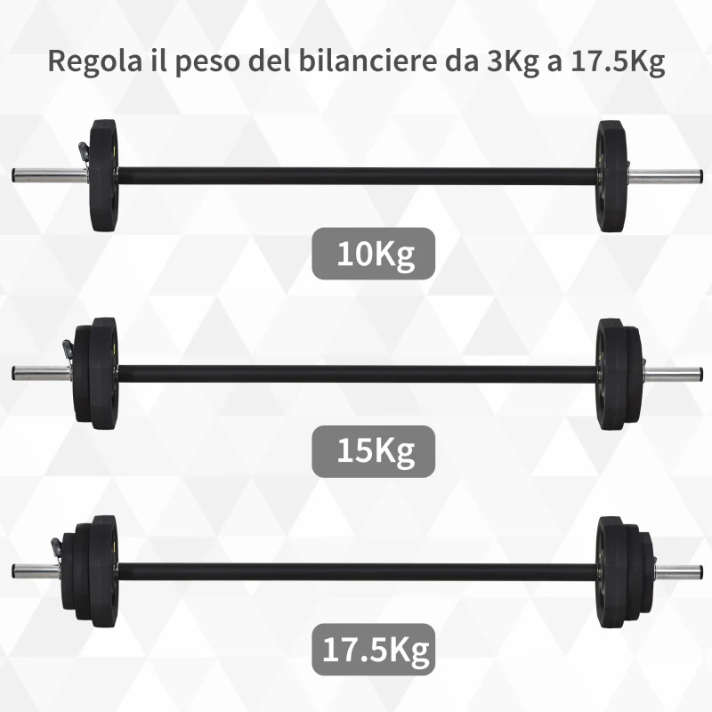 HOMCOM Set di Manubri Regolabili con Pesi 20KG, Set Bilanciere e Dischi in Acciaio e TPU con Clip a Molla, Nero
