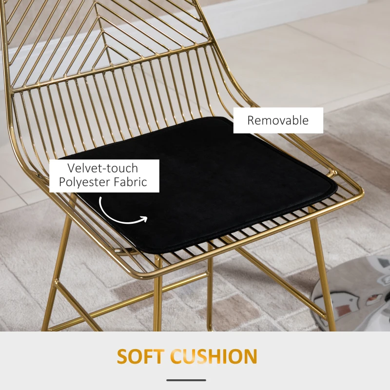 HOMCOM Set of 2 Bar Stools, Modern Counter Height Breakfast Bar Chairs with Wire Metal Frame for Kitchen, Dining Room, Gold