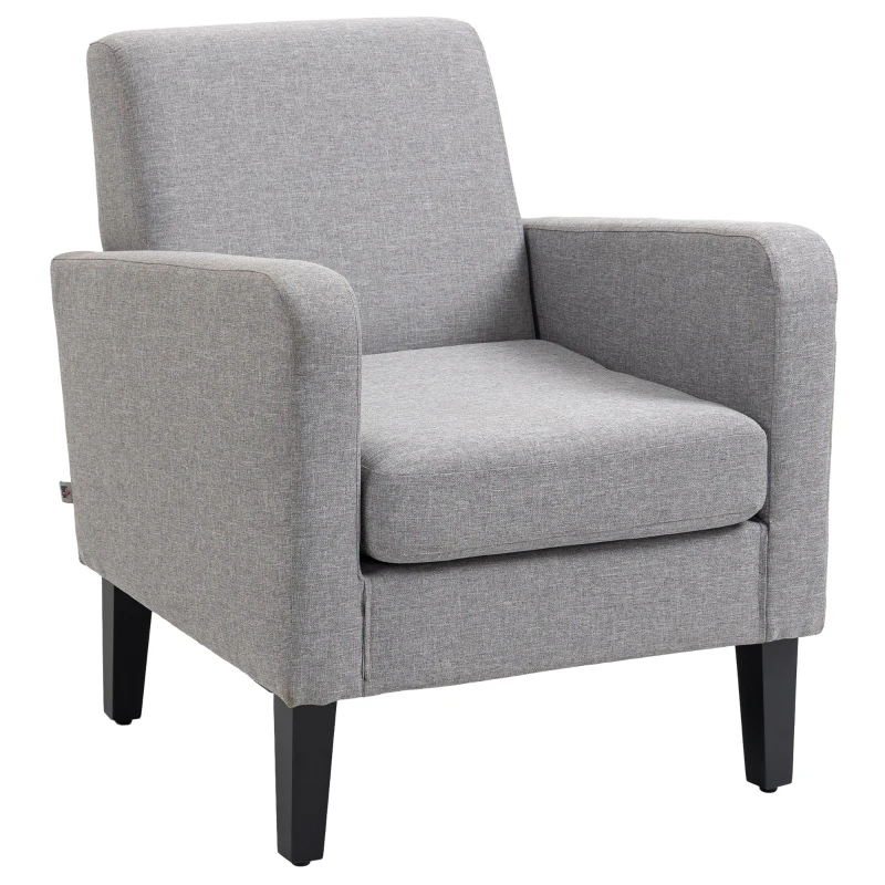 HOMCOM Linen-Look Boxy Armchair - Light Grey