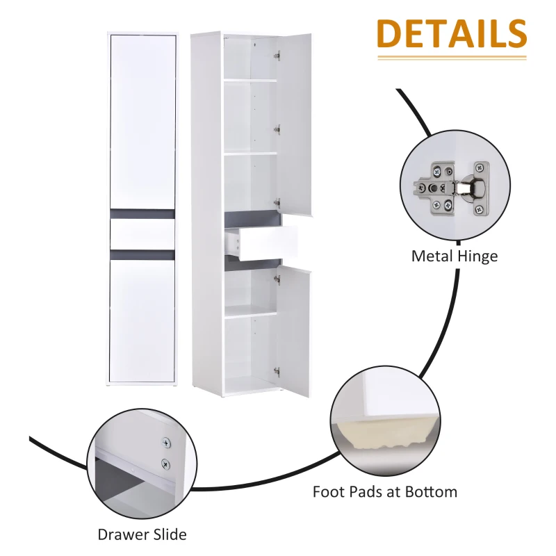 HOMCOM Particle Board Tall Slimline Shelf Cabinet w/ Drawer White