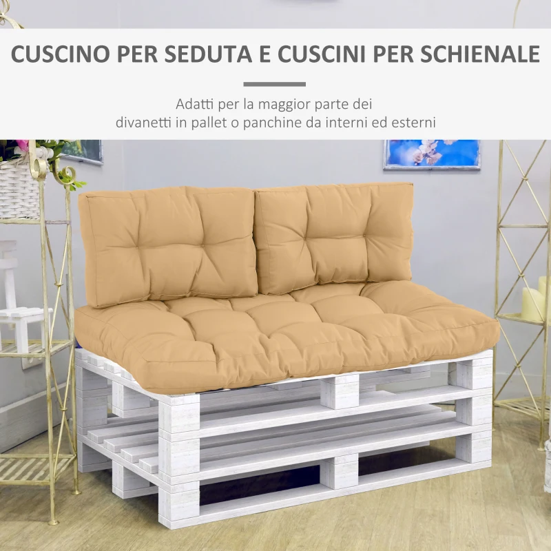 Outsunny Cuscineria per Pallet Set 3 Cuscini per Seduta e Schienale di Divani Panca con Bancali, Poliestere Beige