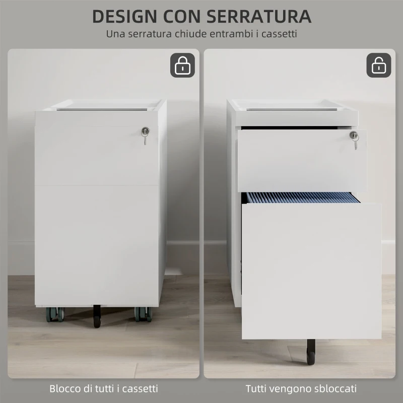 HOMCOM Schedario per Ufficio con 2 Cassetti, Fessura a Busta e Barra per Appendere, in Acciaio, 30x50x53.5 cm, Bianco