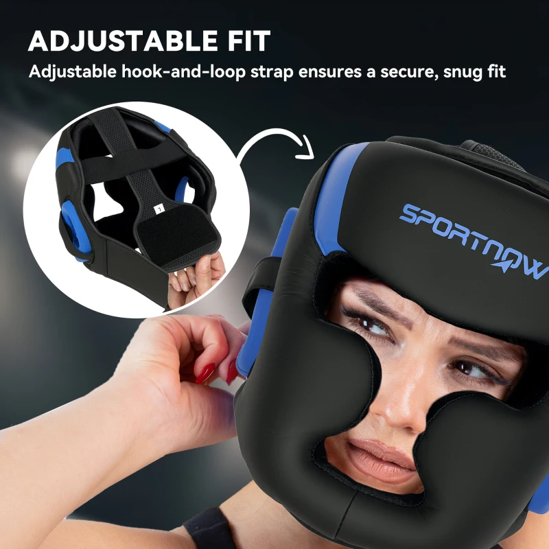 SPORTNOW Boxing Headguard w/ Adjustable Strap for Sparring, Kickboxing, MMA, Blue/Black