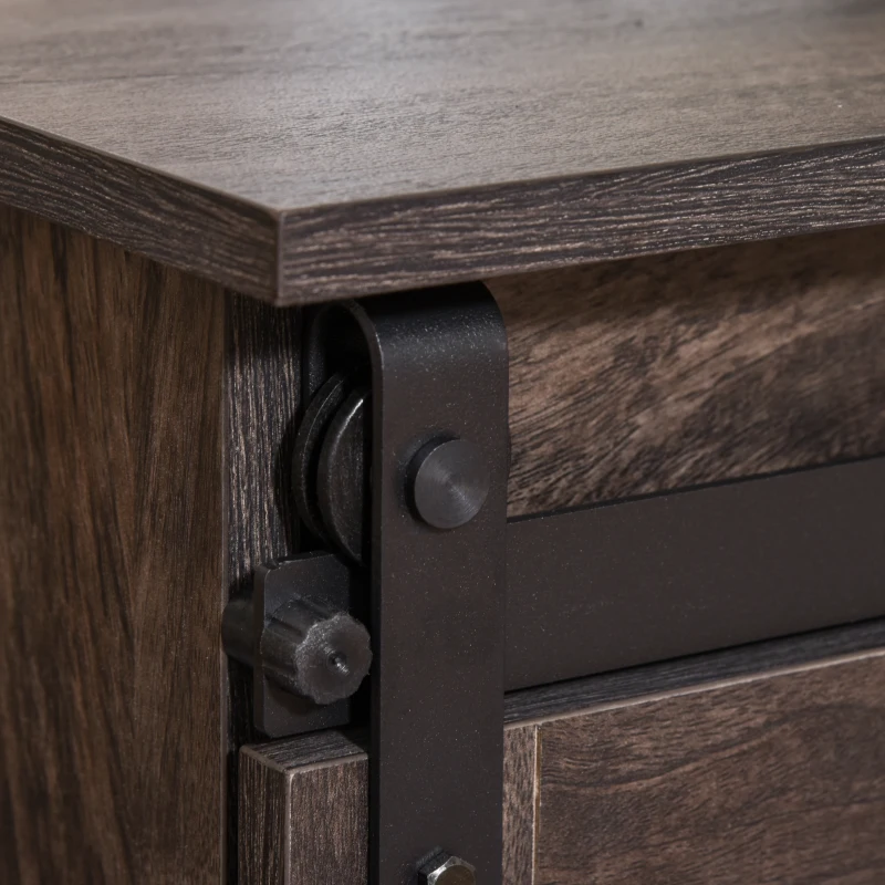 HOMCOM Tavolino da Salotto Caffè e Mobile TV Stile Industriale Rustico con Anta Scorrevole e Mensole Regolabili, Marrone Scuro, 100x45x45cm