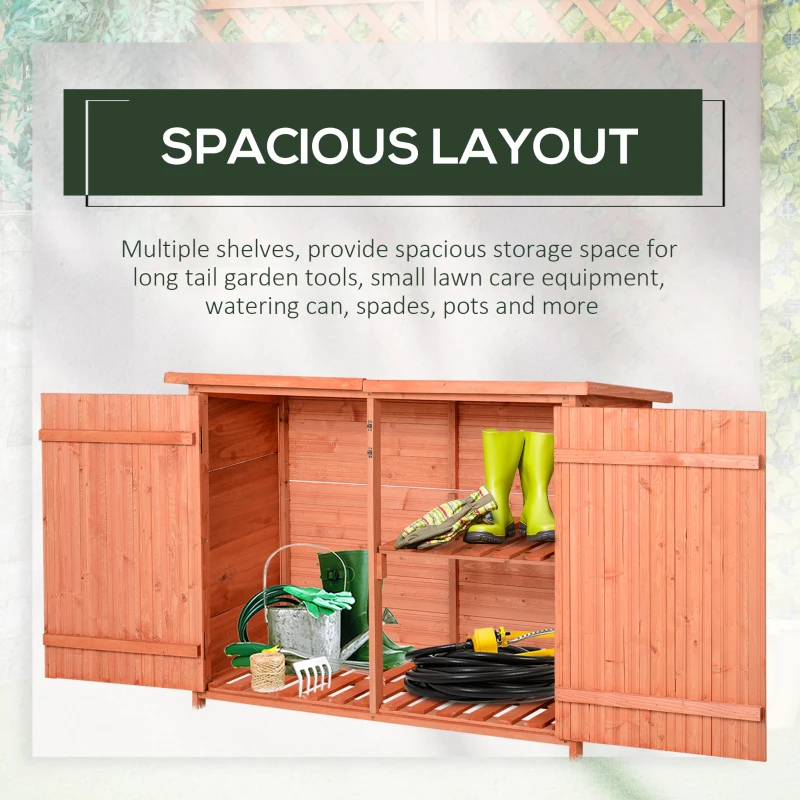 Outsunny Wooden Garden Storage Shed Tool Cabinet Organiser with Shelves  Double Door 128L x 49W x 90Hcm