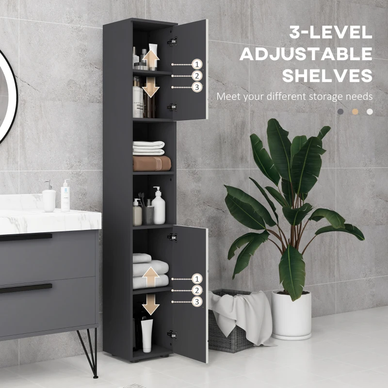 kleankin Line Embossed Tall Bathroom Storage Cabinet - Grey