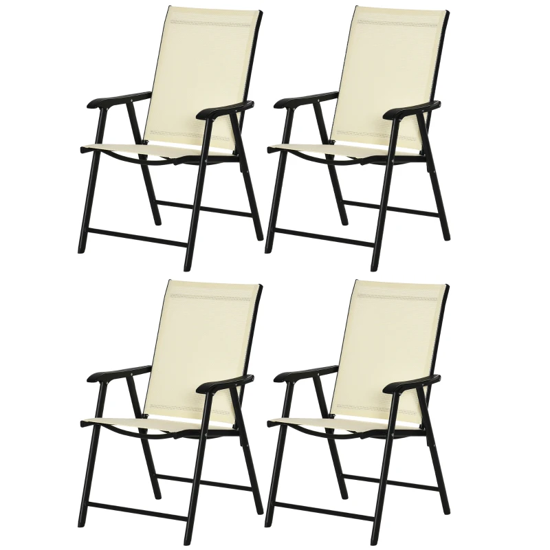 Outsunny Set of Four Folding Garden Chairs - Beige