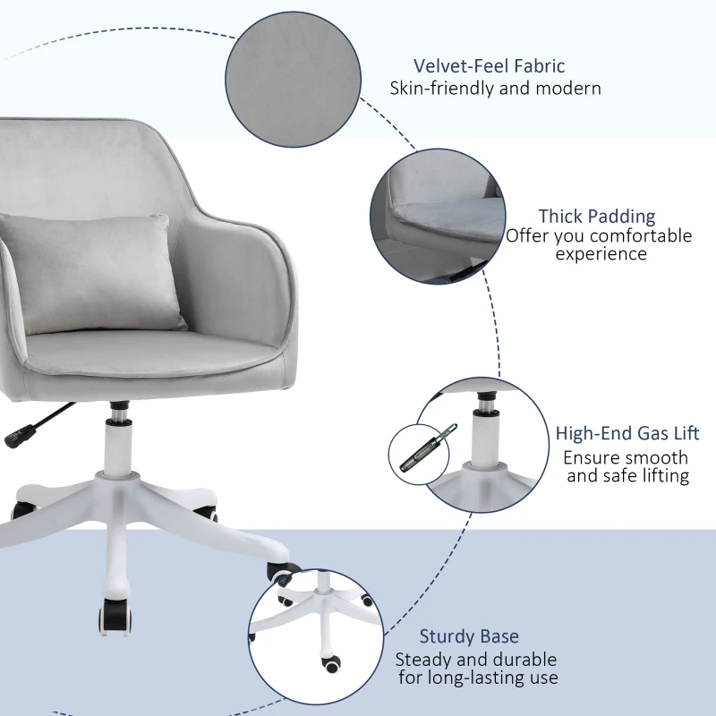 Vinsetto Velvet-Feel Office Chair with Rechargeable Electric Vibration Massage Lumbar Pillow, Wheels, Grey