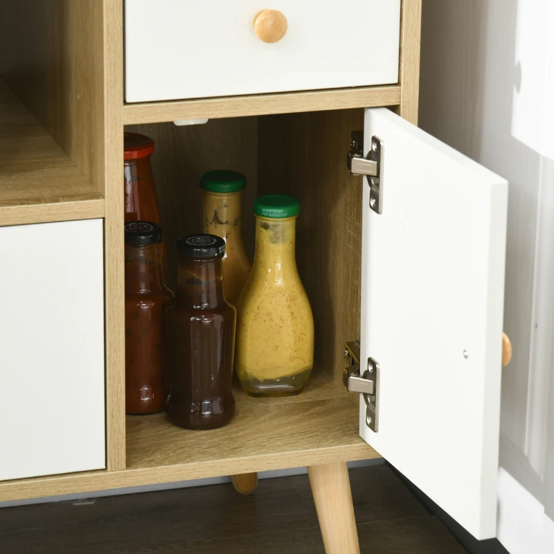 HOMCOM Meuble de rangement buffet de cuisine pour micro-ondes avec placards tiroir 85 x 40 x 88,5 cm naturel et blanc