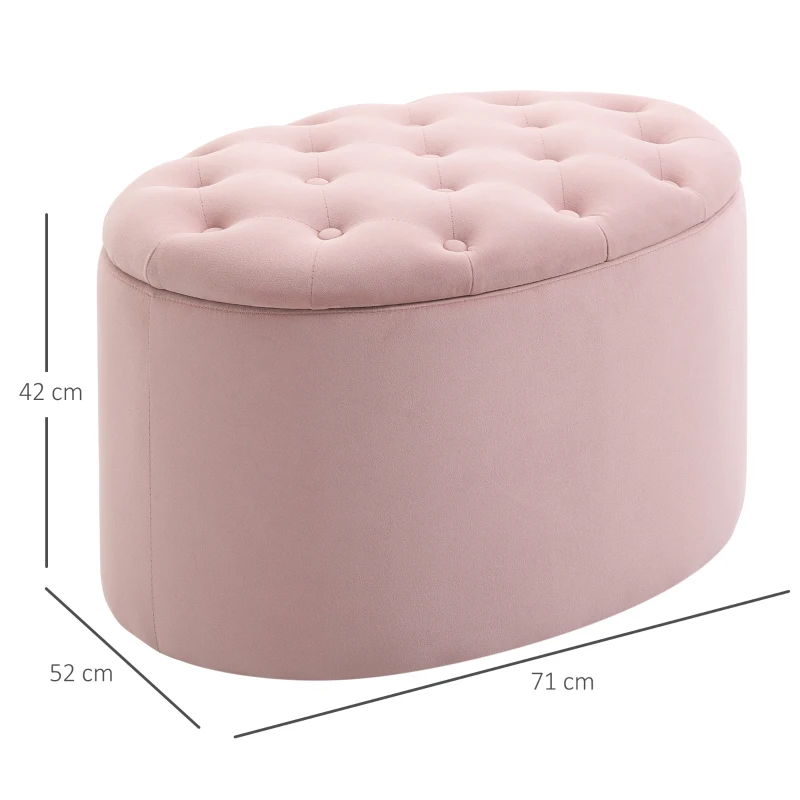 HOMCOM Pouf Contenitore Ovale Imbottito e Trapuntato in Velluto, 71x52x42cm, Rosa