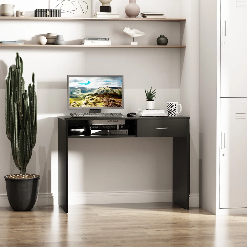 HOMCOM Bureau Informatique multimédia Compartiment Rangement et tiroir Panneaux Particules Noir