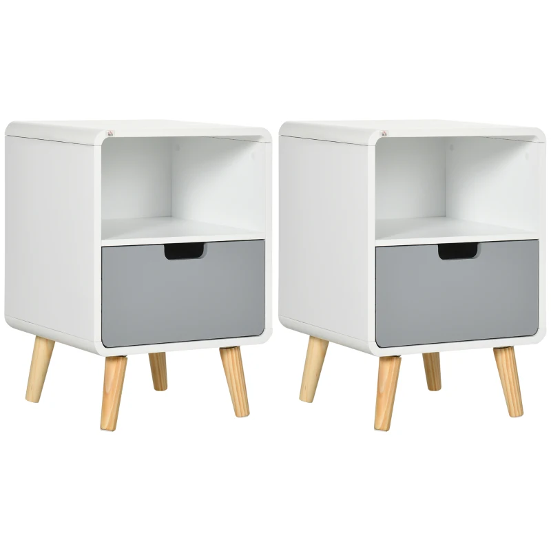 HOMCOM Lot de 2 tables de nuit Table de Chevet scandinave 40L x 38l x 58H cm tiroir + Niche en Bois Blanc Bleu Gris