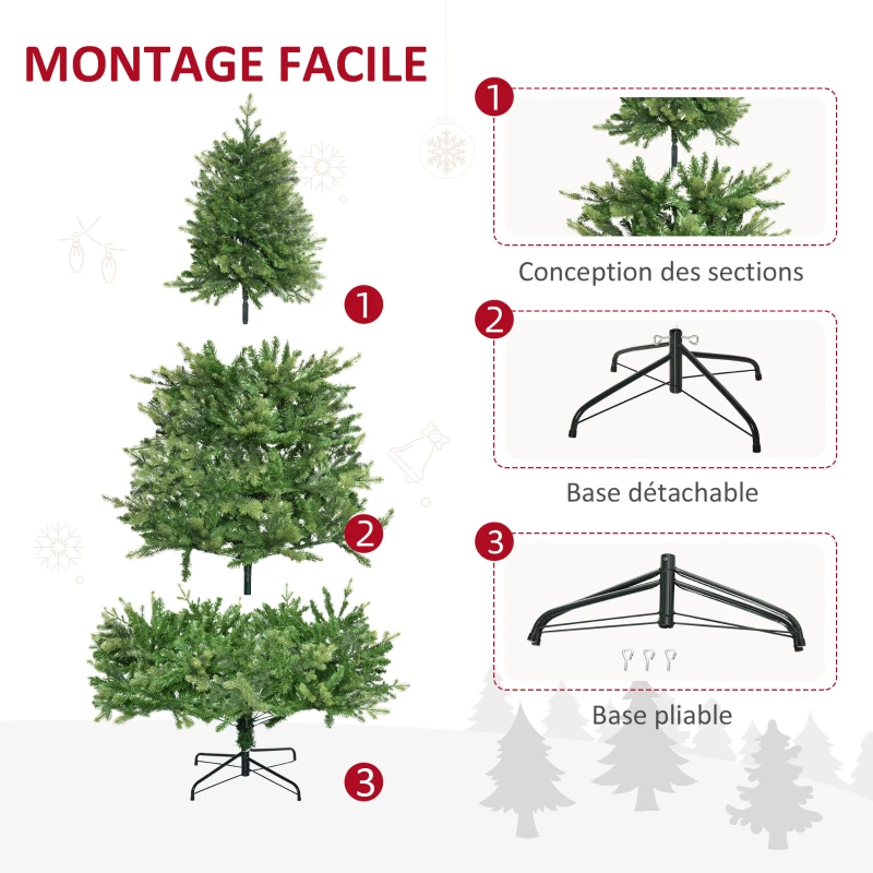 HOMCOM Sapin de Noël artificiel 228 cm 2056 branches + support pied vert