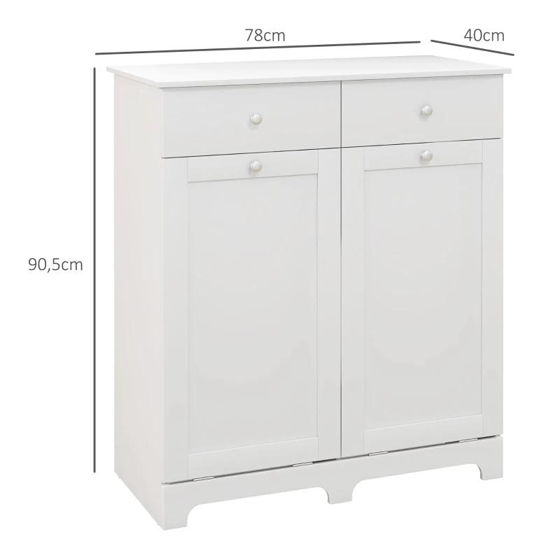 HOMCOM Armoire de salle de bain, meuble de rangement, avec paniers à linge pliables 2 tiroirs, 78L x 40l x 90,5H cm, blanc