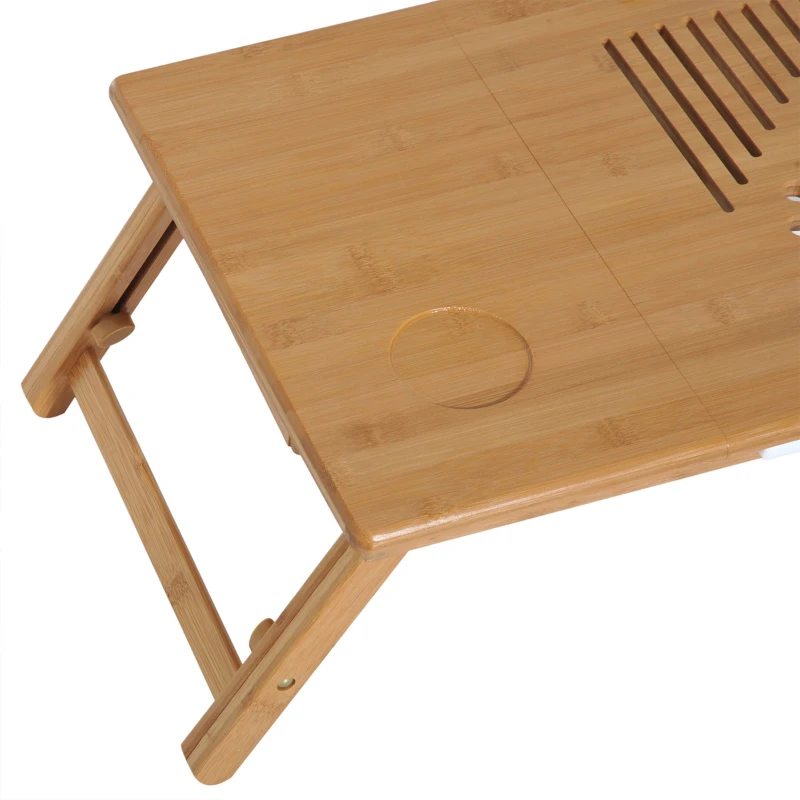 HOMCOM Table de lit plateau pour ordinateur en bois de bambou plateau inclinable pliable réglable en hauteur naturel