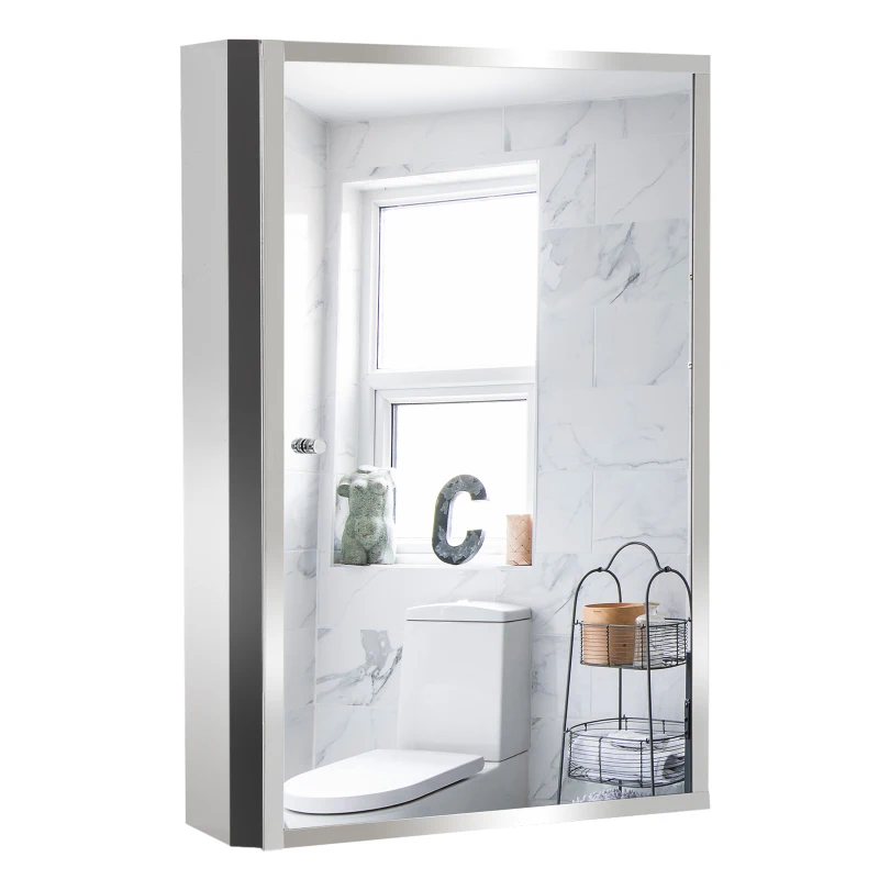 HOMCOM Armoire Miroir Murale de Salle de Bain Acier Inoxydable 3 Niveaux de Rangement 40L x 13l x 60H cm
