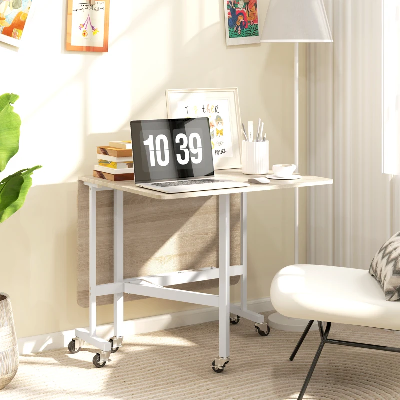 HOMCOM Mesa de Comedor Plegable para 4-6 Personas con Ruedas y Alas Abatibles Mesa Abatible para Cocina Salón 120x80x73cm Roble