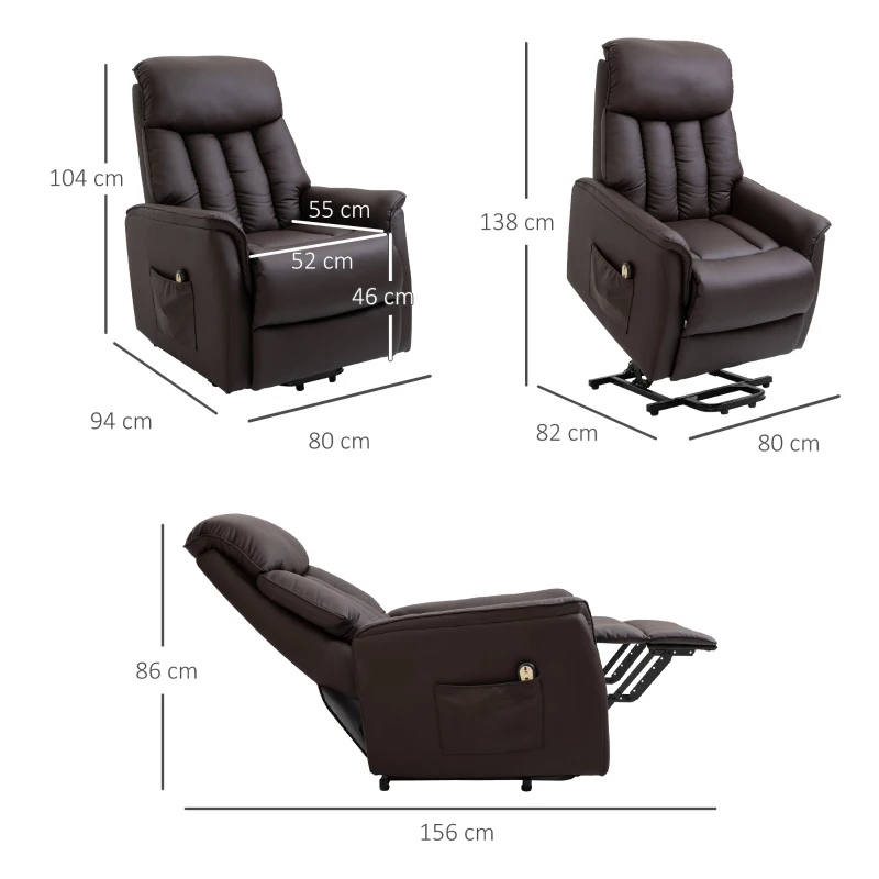 HOMCOM Fauteuil électrique releveur fauteuil relax avec repose-pieds dossier inclinable télécommande poche latérale marron