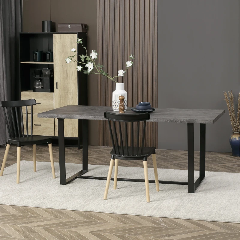 HOMCOM Table à manger ractangulaire pour 8 personnes plateau aspect bois et pied métal noir, 180L x 90l x 75H cm