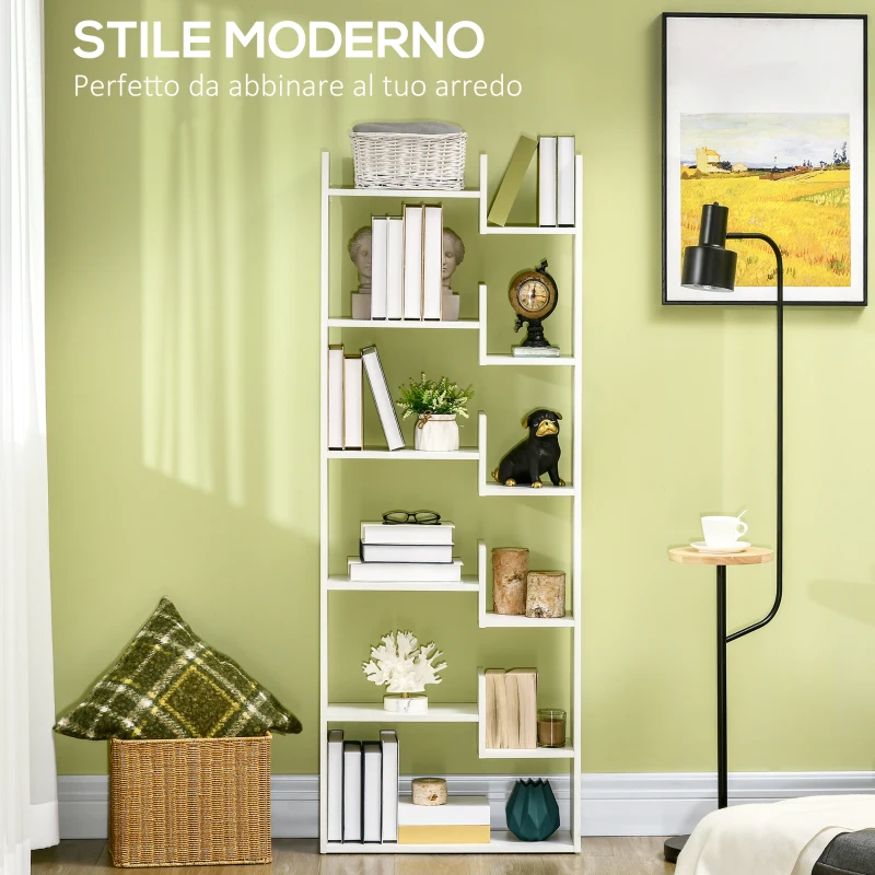 HOMCOM Libreria Moderna a 6 Livelli con 11 Scaffali Aperti per Studio e Soggiorno, 61x23x162.6 cm, Bianco