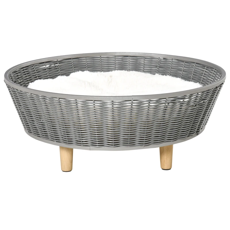 PawHut Wicker Dog Sofa PE Rattan Cat Bed Elevated Pet Bed Hand Woven with with Washable Soft Cushion Indoor Outdoor Use, for Small Medium Sized Dogs