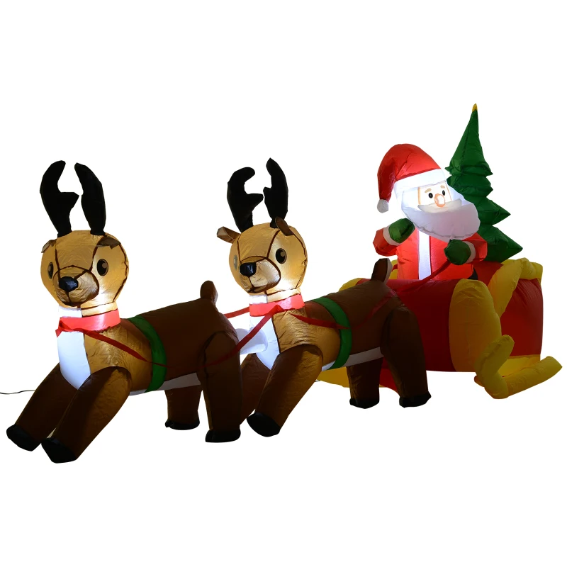 HOMCOM Gonfiabile di Babbo Natale con Slitta e Renne, Autogonfiabile Elettrico, Impermeabile e Resistente, Lungo 2.3 Metri