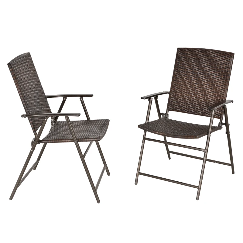 Outsunny Set of Two Folding Rattan Seat Chairs - Brown