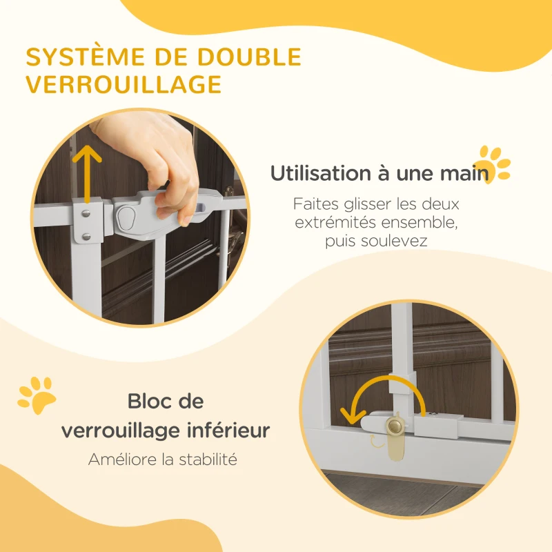 PawHut Barrière de sécurité animaux de 104H cm avec porte fermeture automatique système de double verrouillage sans percage