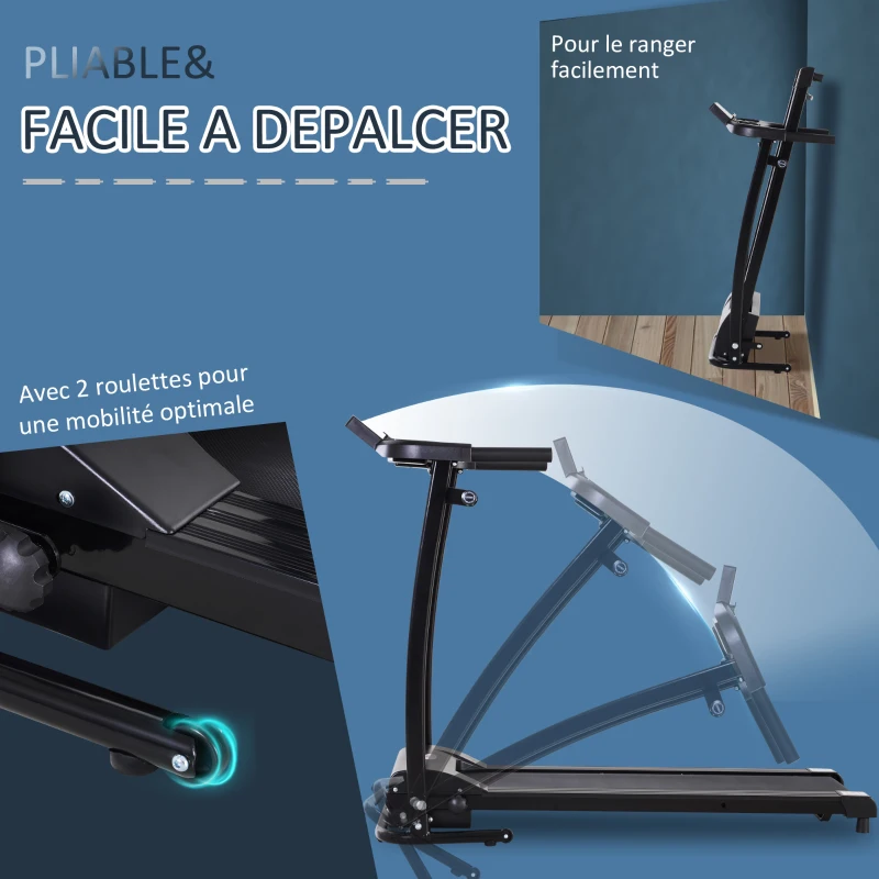 HOMCOM Tapis électrique de course pliable 1-9 Km/h 500 W écran LCD 3 programmes noir