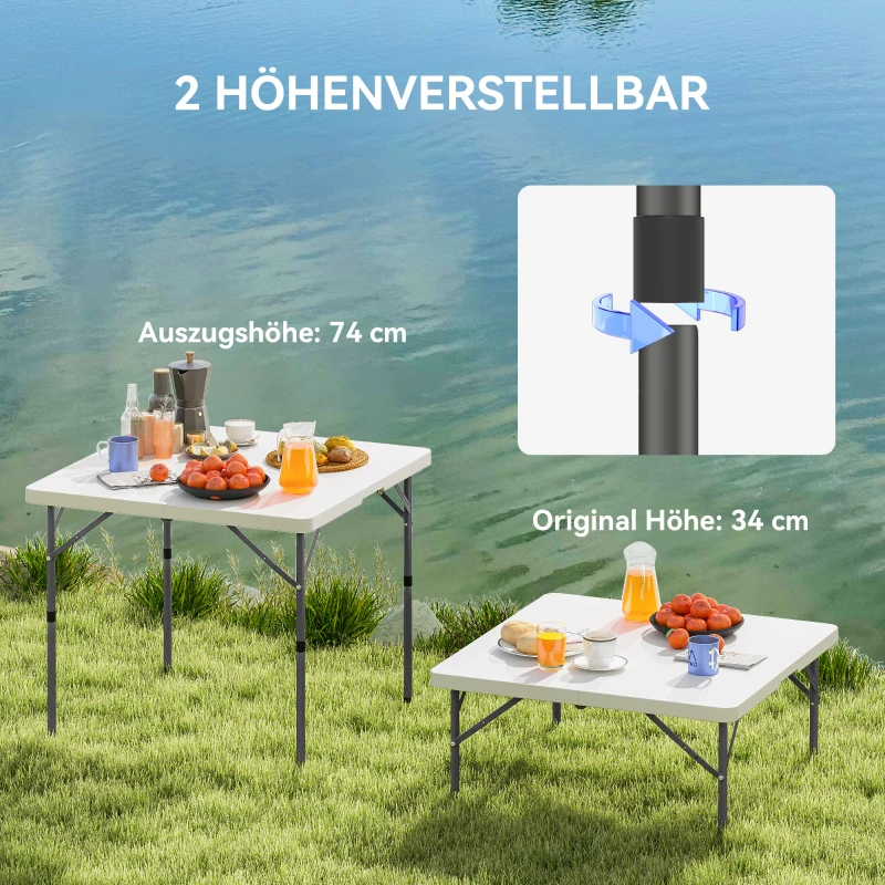 Outsunny Picknicktafel, Opvouwbare Campingtafel, In Twee Hoogtes Verstelbaar, voor Tuinfeesten, Kamperen, Kunststof, Metaal, Wit