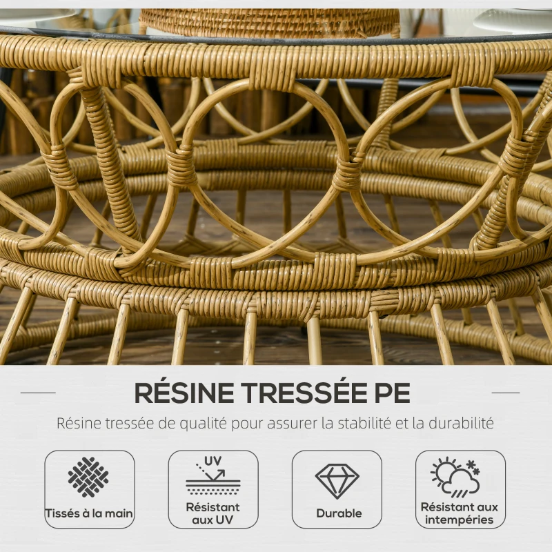 Outsunny Salon de jardin 4 pièces en résine tressée canapé 2 places + 2 fauteuils + 1 table basse sable et crème