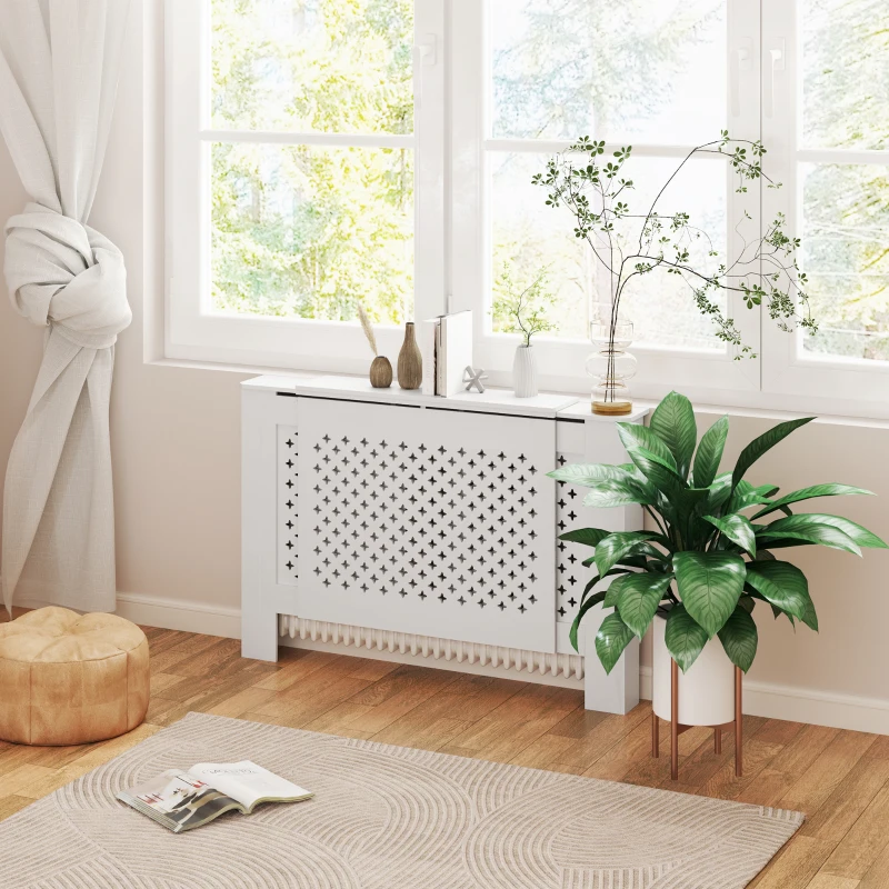 HOMCOM Cache-radiateur réglable Design Contemporain Longueur Extensible 136-200 x 21,5 x 91,7 cm Blanc