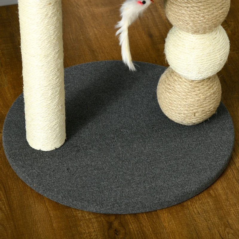 PawHut Árbol Rascador para Gatos Pequeño Torre para Gatos con Nido 4 Bolas y Poste de Sisal Carga 15 kg Ø40x48 cm Gris y Beige