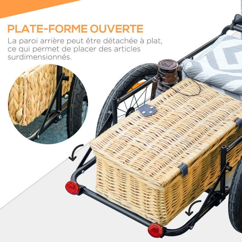 HOMCOM Remorque à vélo avec coffre de rangement amovible et pliable de 65L, réflecteurs de sécurité, charge max. 40KG, noir(m-5)