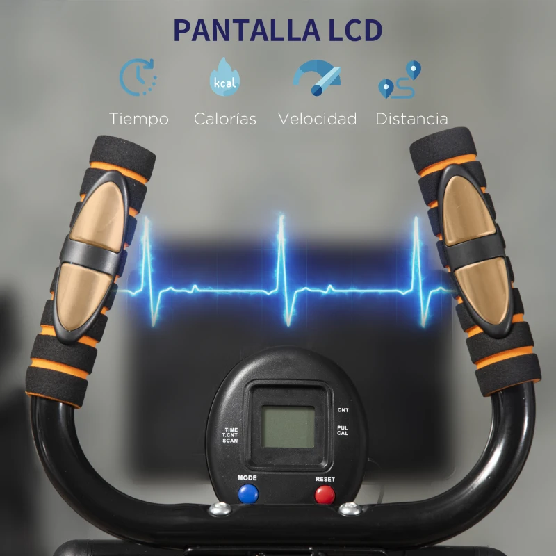 HOMCOM Bicicleta Elíptica con Pantalla LCD Resistencia Ajustable Sensor de Frecuencia Cardíaca y Ruedas 90x62x150 cm Negro