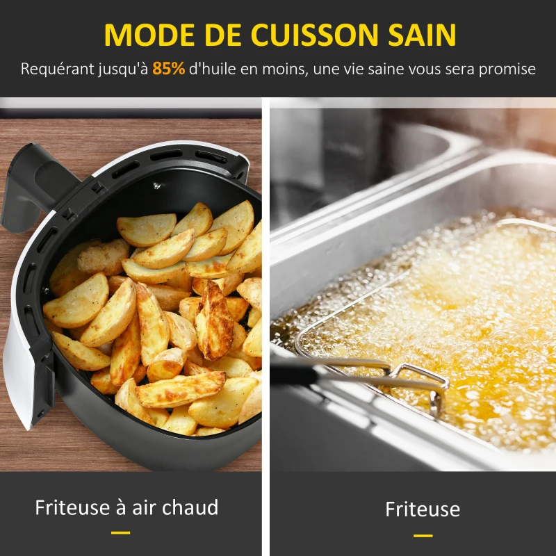 HOMCOM Friteuse sans huile à air chaud, Air Fryer, 1300 W 2,5 L, 7 programmes, température réglable, minuterie, noir