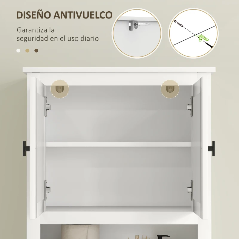 HOMCOM Mueble sobre Inodoro con 2 Puertas con Frontal de Ratán Compartimento y Estante Ajustable 60x19,5x160 cm Blanco
